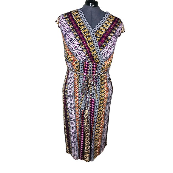 1283 women’s sz 1x faux wrap boho midi dress - Picture 1 of 7